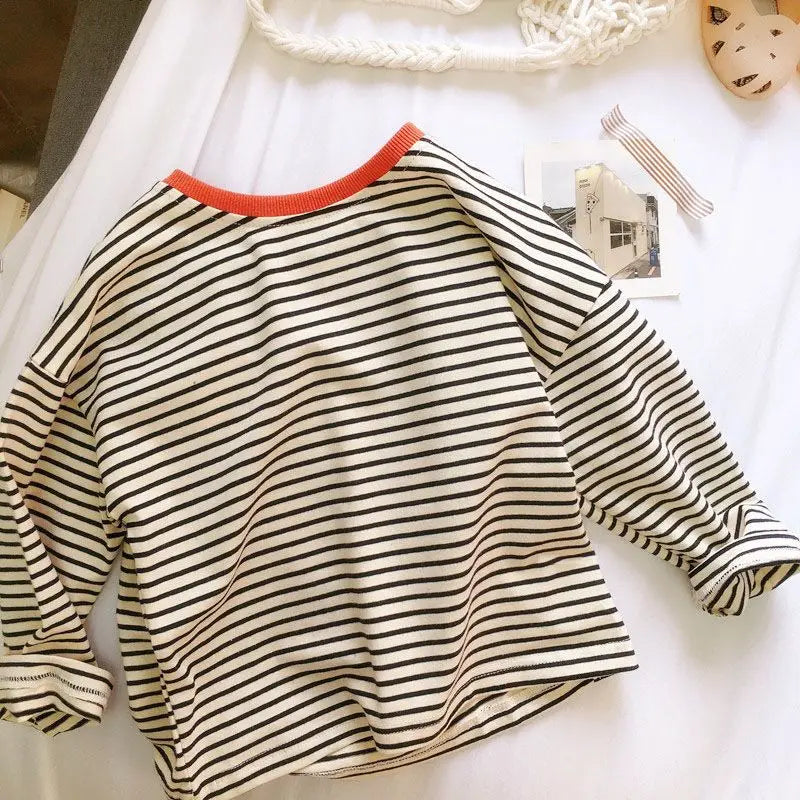 Kids Striped Long Sleeve Base Top – Pure Cotton Casual Versatile Shirt