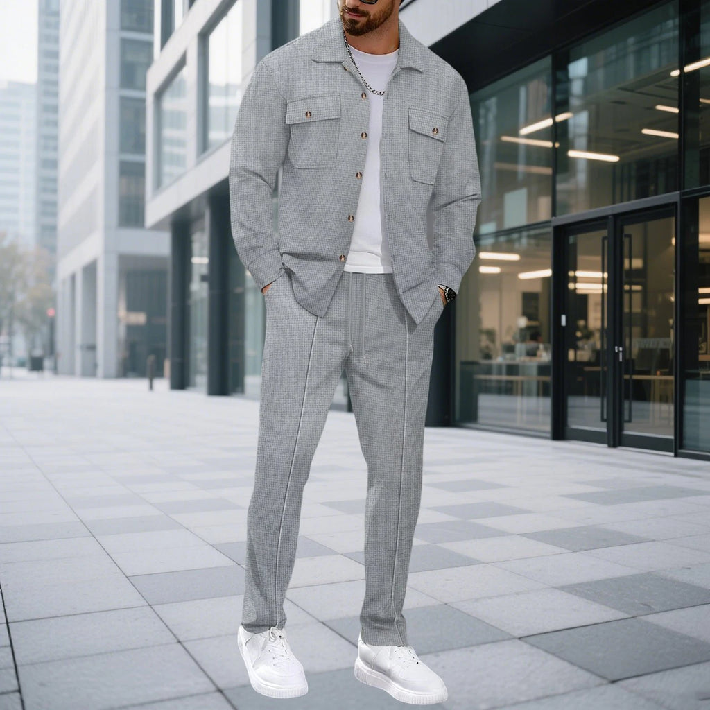 ביגוד עבודה לגברים עם דש מכופתר אופנתי, ז'קט ומכנסיים ארוכים, נוח ונושם, תלבושת עסקית קז'ואלית, חצי חלק