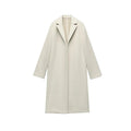 2025 Women Woolen coat Fashion Solid Open Stitch Long Trench Coats Vintage V-Neck Full Sleeves Female Chic Lady Outfits