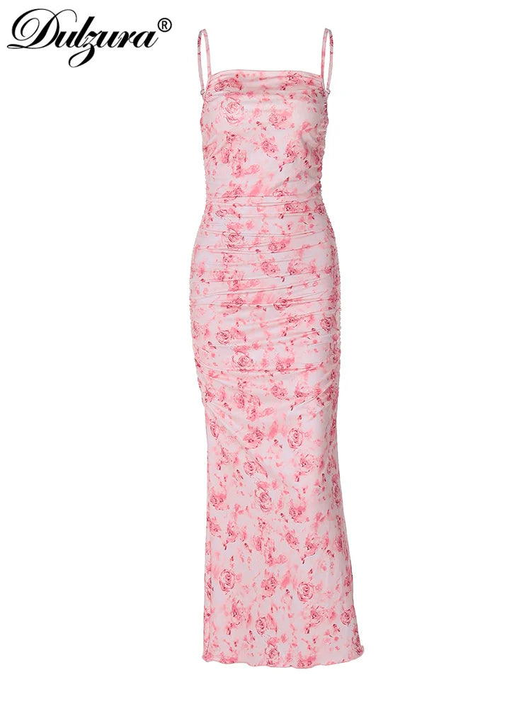 Pink Floral Ruched Bodycon Dress