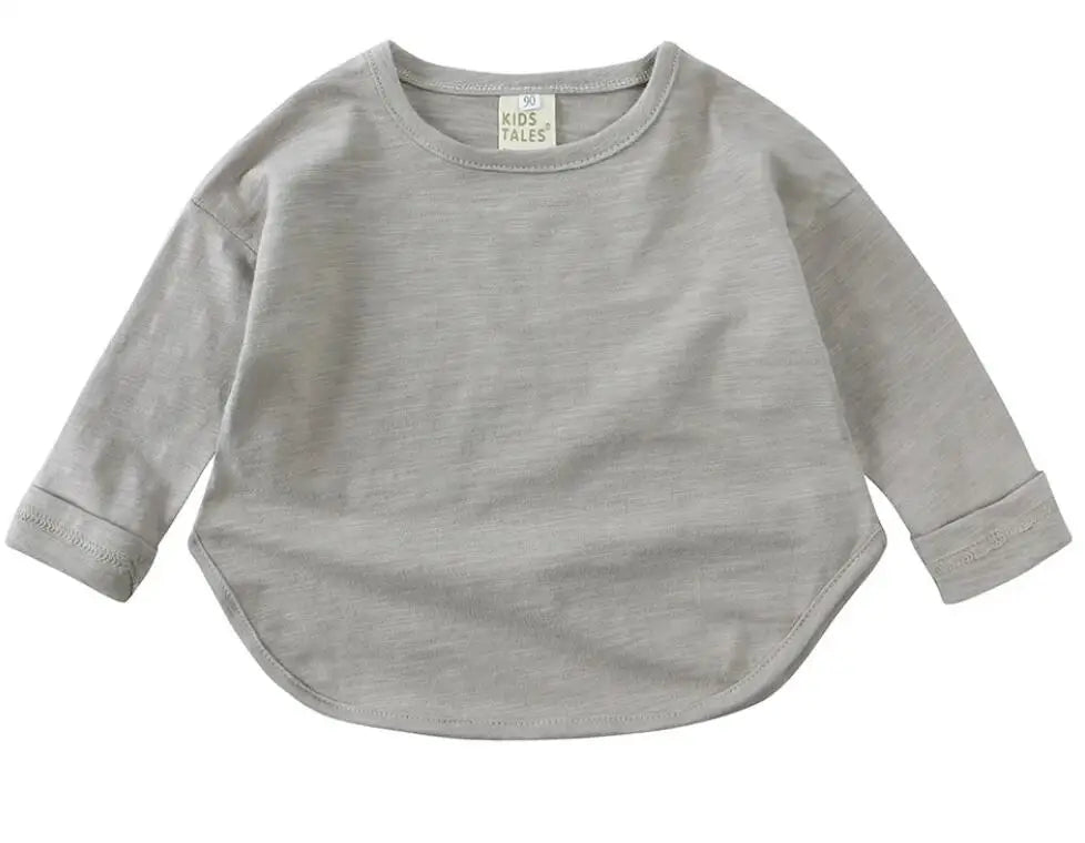 Kids Solid O-Neck Long Sleeve T-Shirt – Soft Cotton Casual Base Top