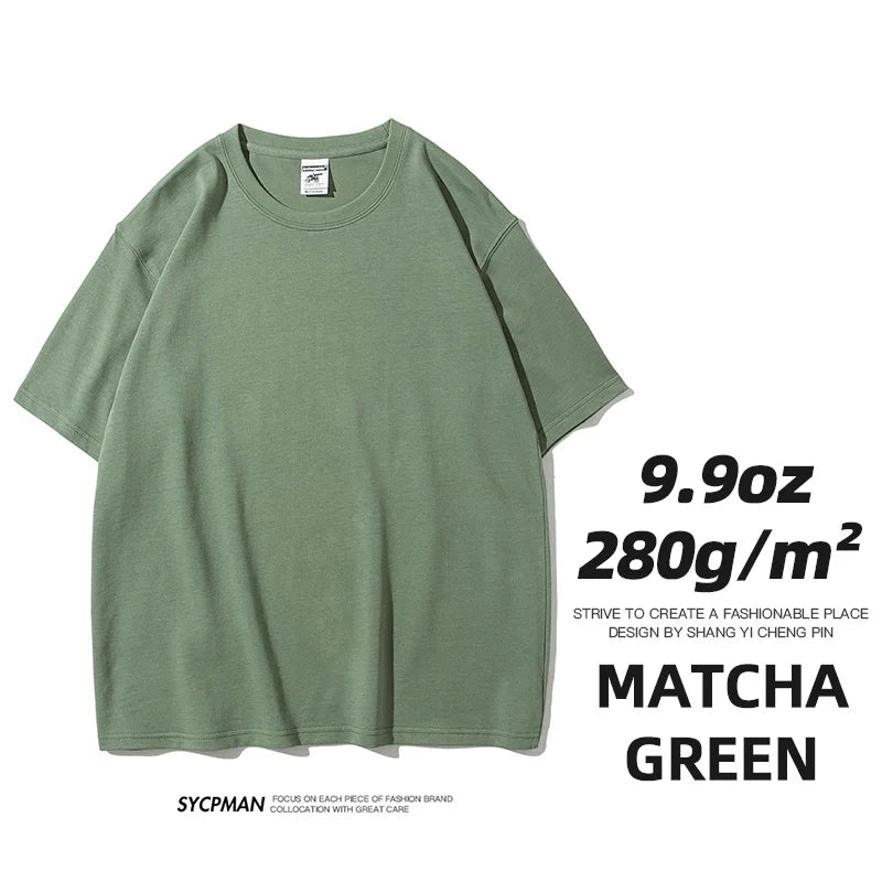 Sypcman Men's Oversized T-Shirt 9.9oz 280 Grams Heavy High Quality Short Sleeve Cotton Tee Solid Color Unisex Streetwear