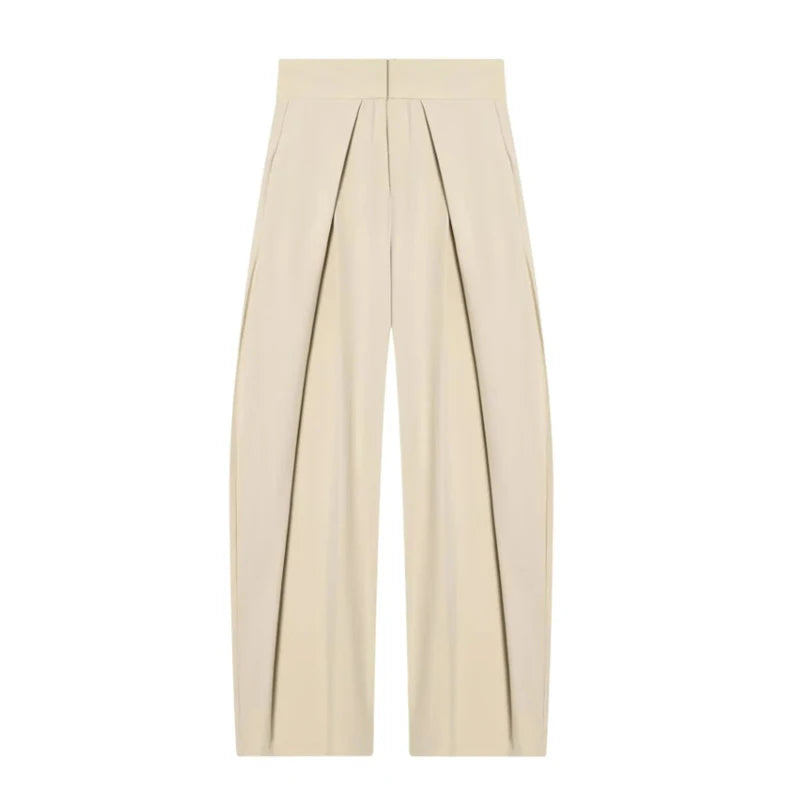 Women's Minimalist Pleated Stripe Wide Leg Suit Pants – Casual Office Oversize Trousers