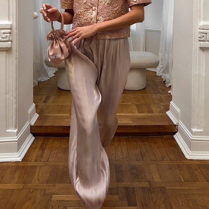 Women's Pink Crepe Pleated Balloon Pants – Vintage High Waist Street Chic Trousers