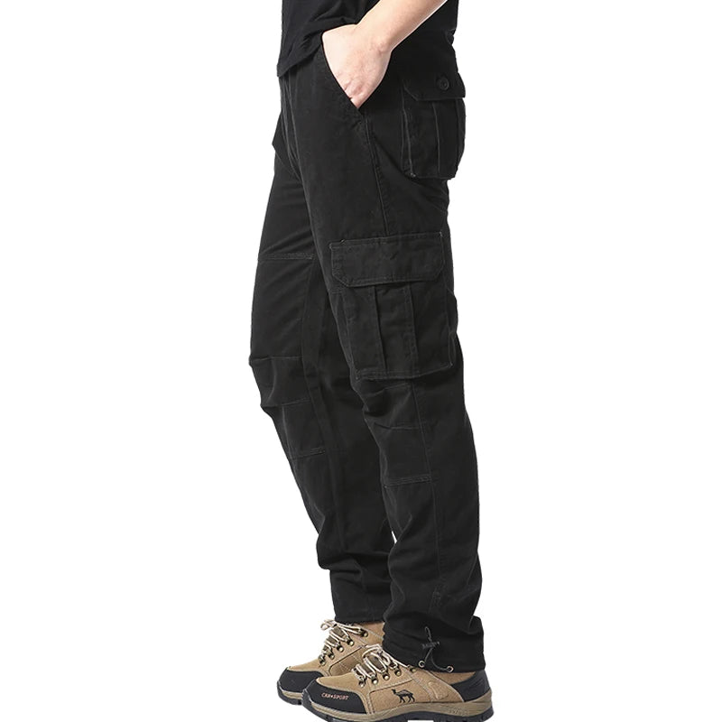 Men's Large Pocket Loose Tactical Jogger Pants – Cotton Elastic Waist Cargo Trousers