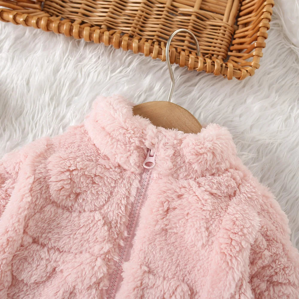 Girls Cute Fur Coat Warm Jacket – Sweet Solid Color Winter Outerwear