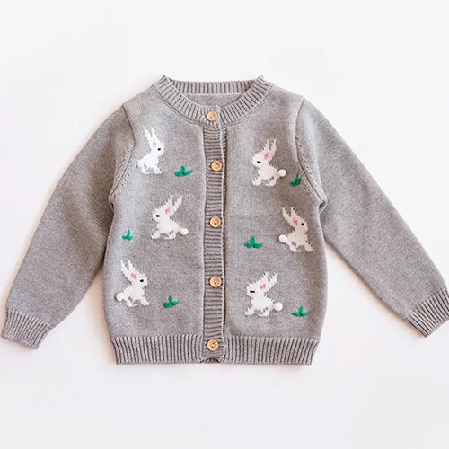 Kids Cartoon Print Knit Cardigan Coat – Casual Long Sleeve Sweater Jacket