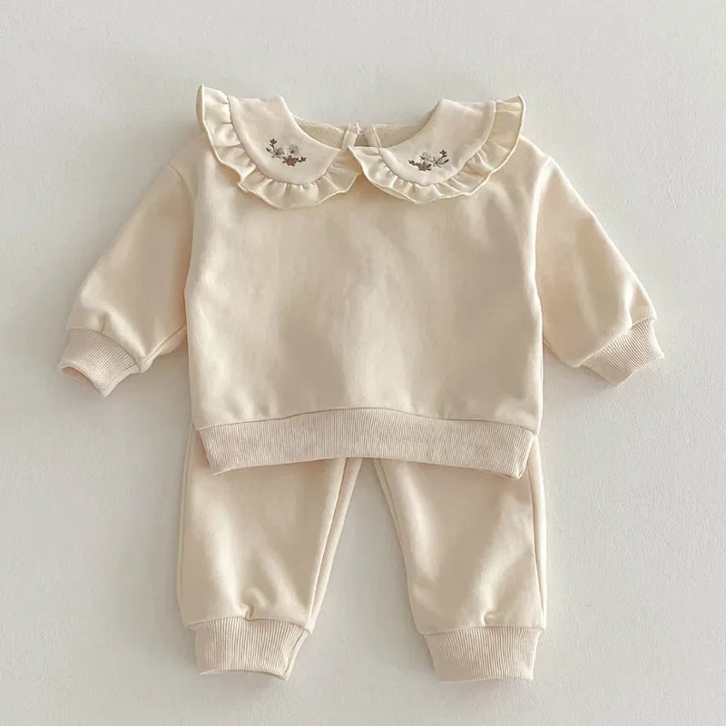 2025 New Spring 0-4Yrs Infant Baby Girls Clothing Set Long Sleeved Cotton Embroidery Pullover+Pants Toddler Baby Clothes Suit