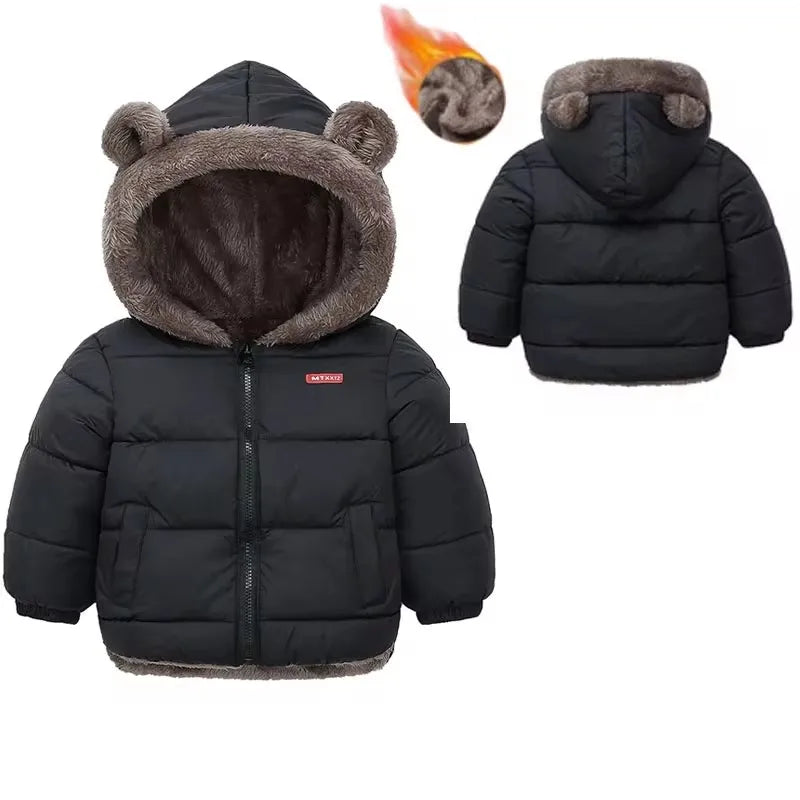 Kids Padded Fleece Thick Hooded Snowsuit Jacket – Warm Cashmere Winter Coat