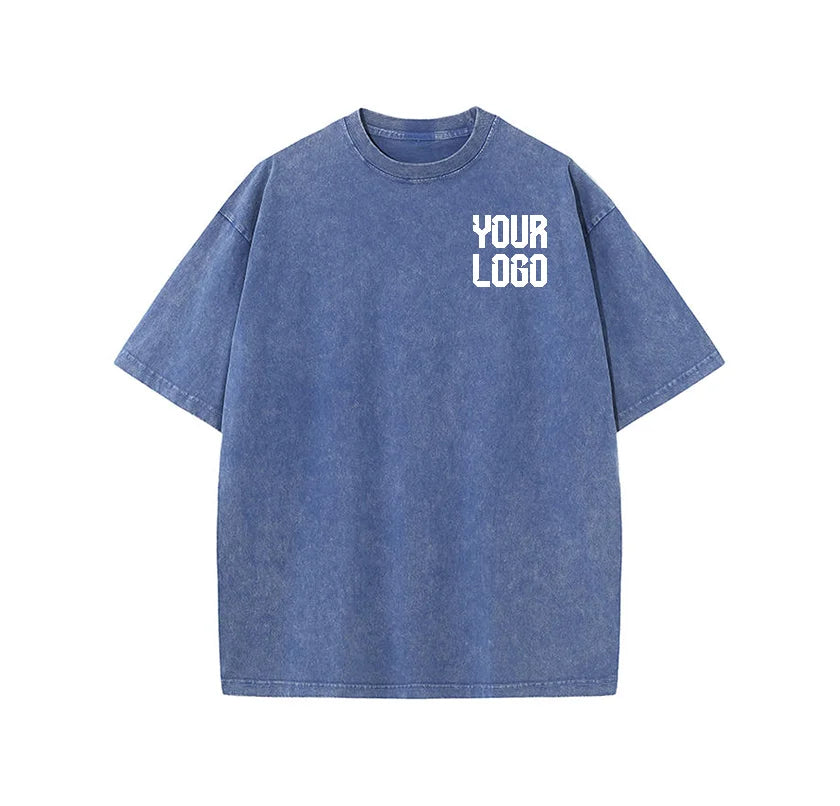 European washed retro round neck short sleeved shirt for men and women, 100% pure cotton, customizable logo
