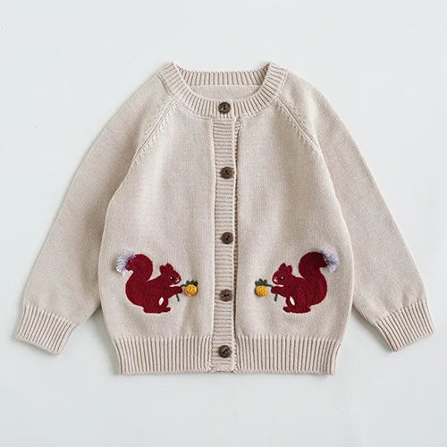 Kids Cartoon Print Knit Cardigan Coat – Casual Long Sleeve Sweater Jacket