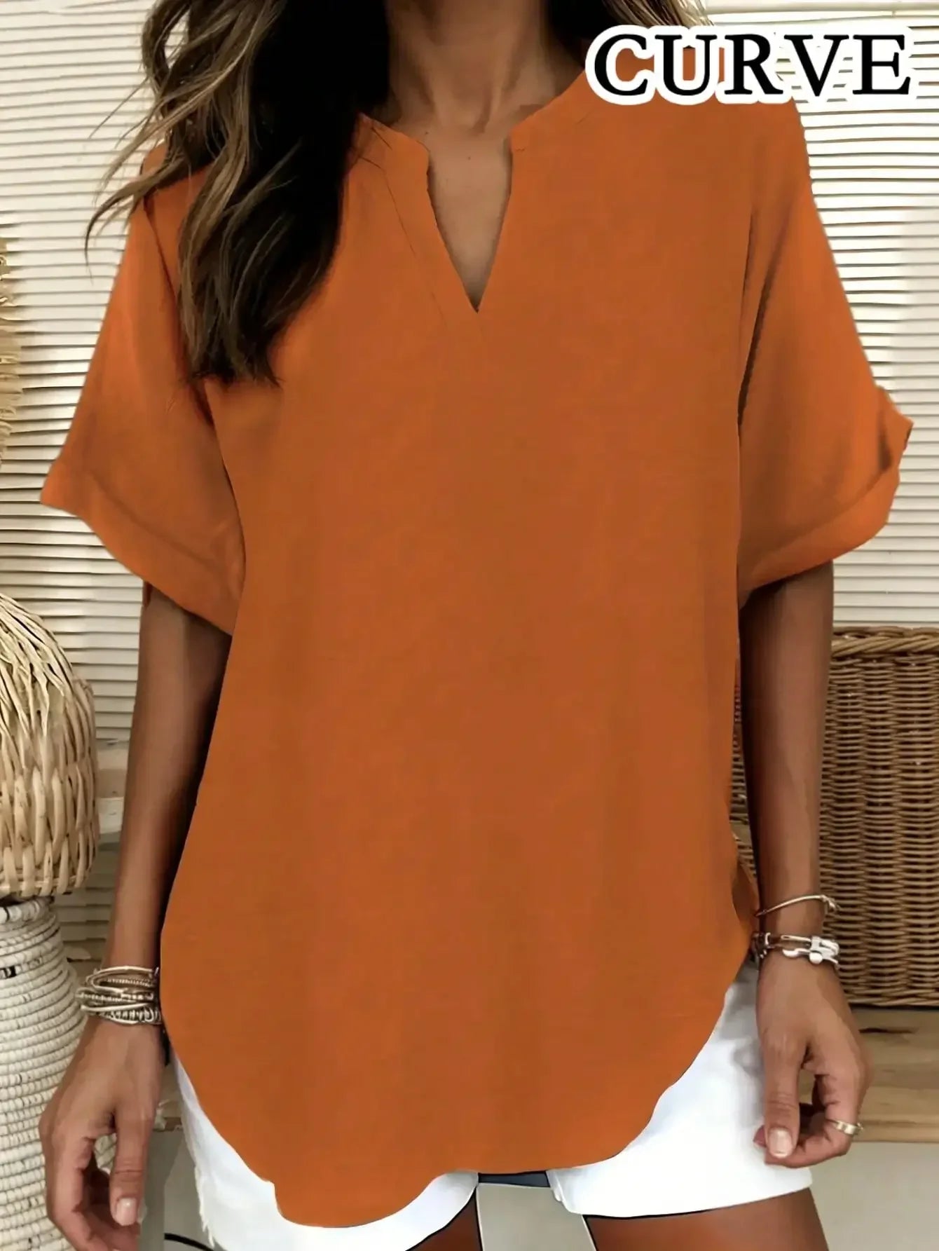 Plus Size 1XL-5XL New Women's Fashion Solid Color Notched Top Ladies Casual Short Sleeve Comfort V-Neck Blouse Shirt Tops