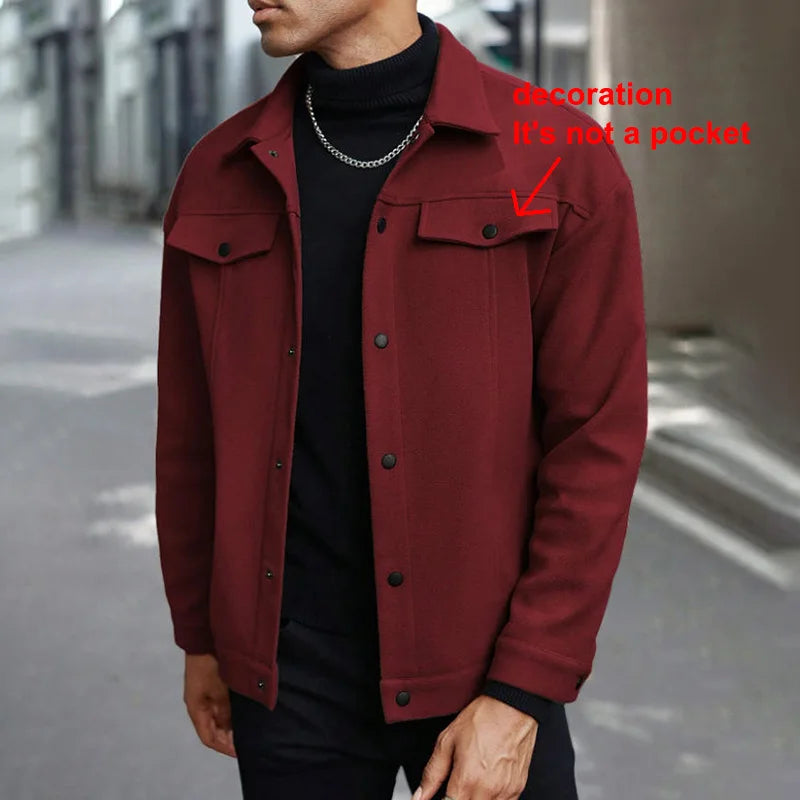 Men's Polyester Brushed Lapel Zipper Jacket – Business Casual Office Coat