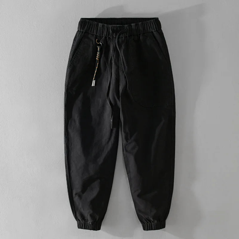 Autumn New Men's Cotton Simple Cargo Pants Casual Solid Color Elastic Waist Soft Street Joggers Men Trousers F7622
