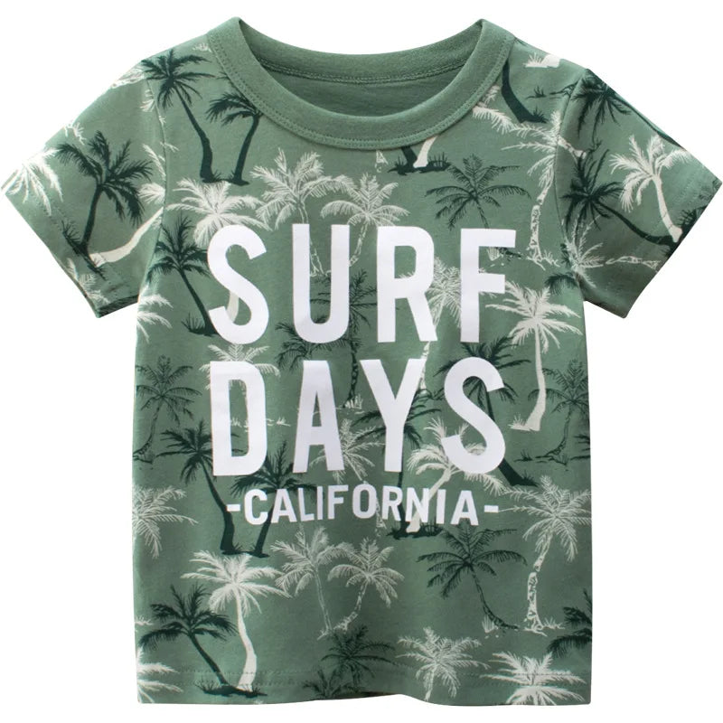 Boys Cartoon Print Short Sleeve T-Shirt – Fun Cotton Kids Tee Ages 2–8