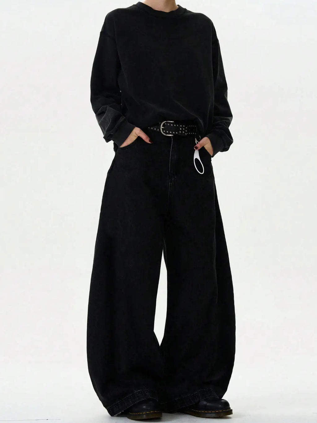 Men's American Baggy Wide Leg Curved Denim Jeans – Loose Solid Color Trendy Trousers