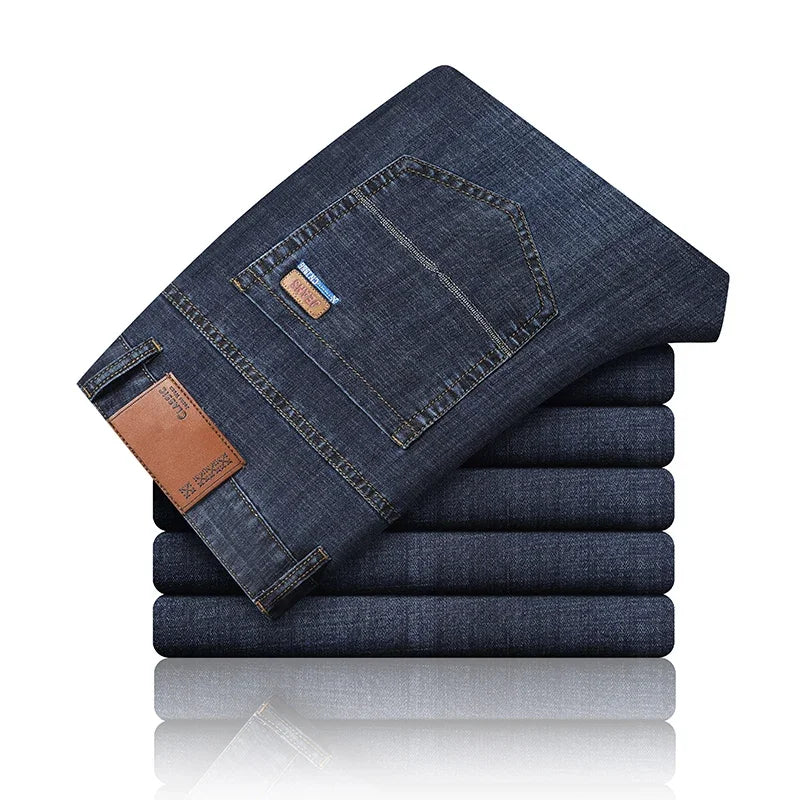 Men's Ice Silk Thin Straight Denim Jeans – Lightweight Business Casual Trousers