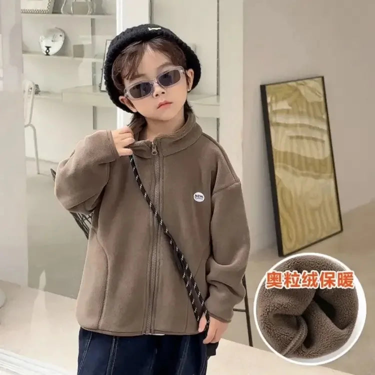 Kids Hooded Double Fleece Zip Jacket – Windproof Warm Coat Ages 2–14