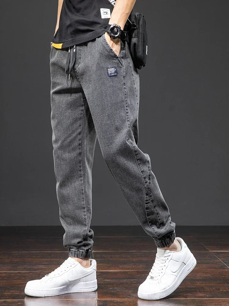 Men's Tapered Harem Denim Jogger Jeans – Casual Baggy Streetwear Trousers Plus Size