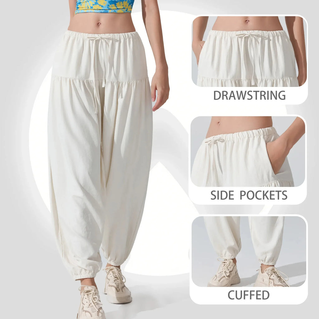 Women's High Waist Drawstring Yoga Boho Harem Pants – Loose Balloon Sweatpants with Pockets