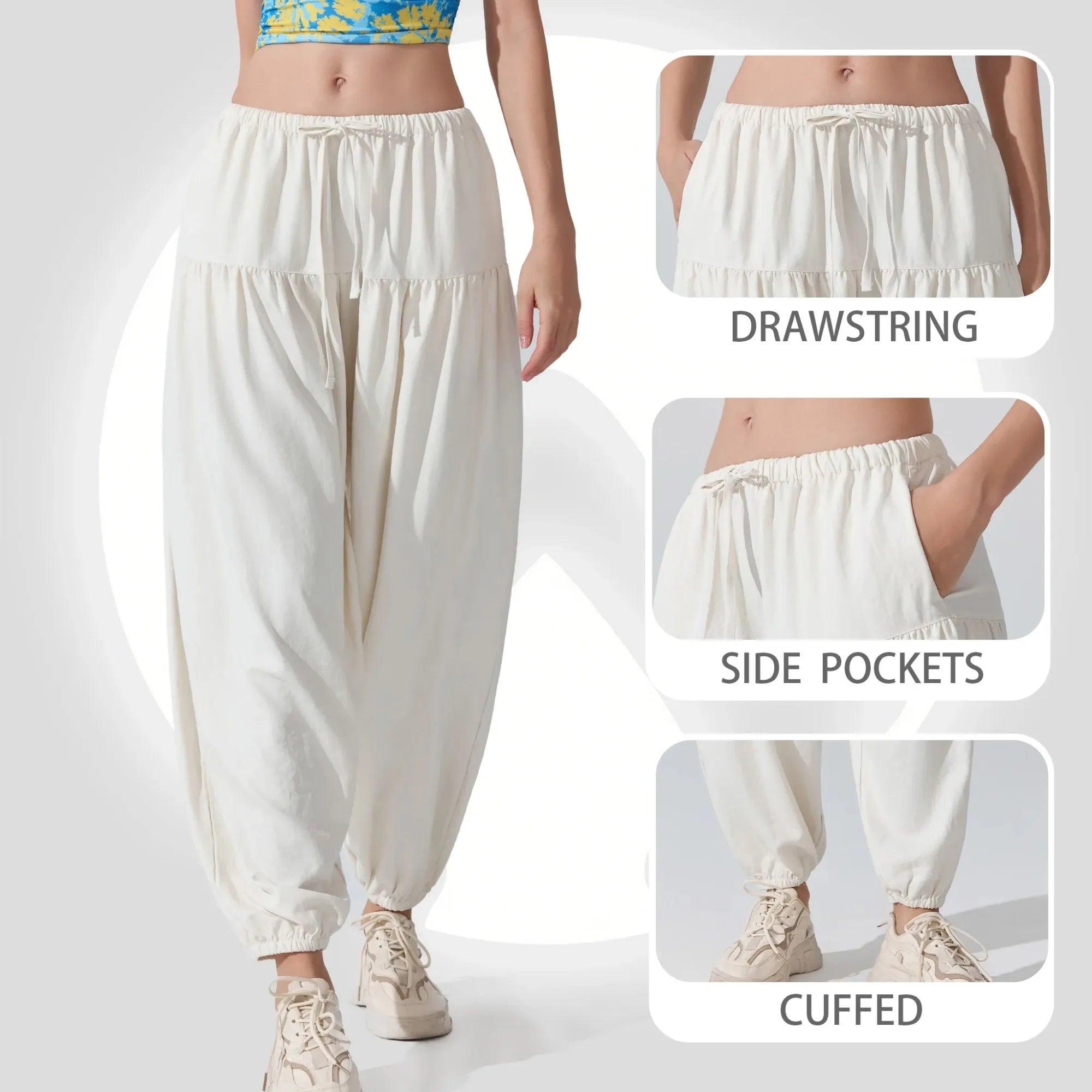 Women's High Waist Drawstring Yoga Boho Harem Pants – Loose Balloon Sweatpants with Pockets