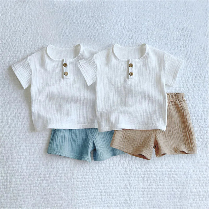 Baby Organic Cotton Top & Shorts Set – Solid Color 2-Piece Summer Outfit Ages 1–6