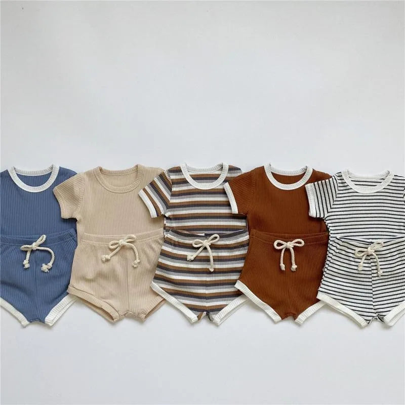 Baby Boy Striped Short Sleeve T-Shirt & Shorts Set – Soft Summer 2-Piece Outfit