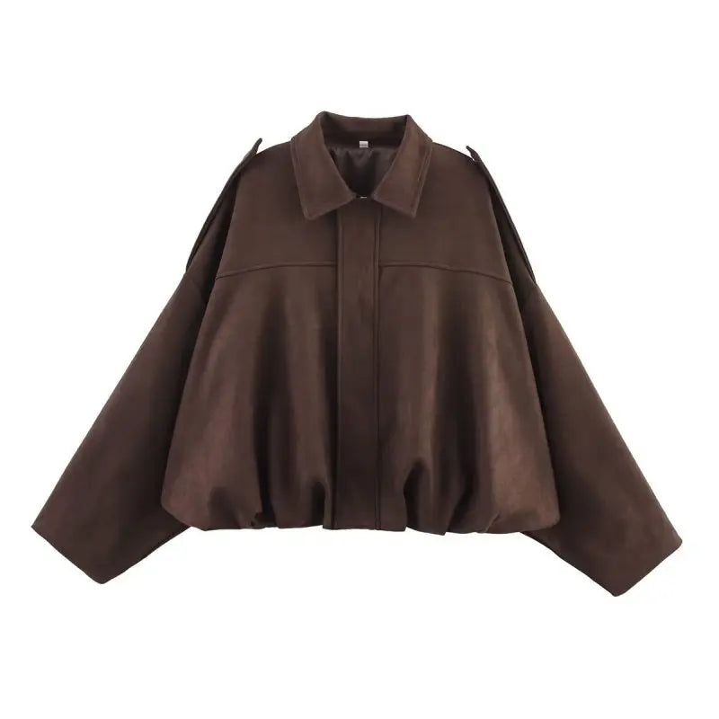 Women's Suede Bomber Motorcycle Jacket – Loose Casual Lapel Zipper Vintage Coat