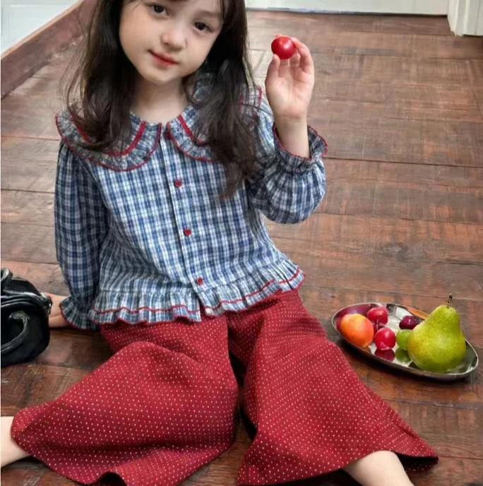 Girls Plaid Long Sleeve Shirt – Casual Autumn Top for Kids