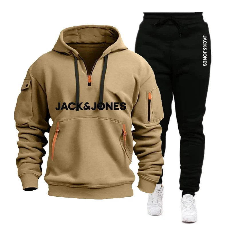 Men's Sweatshirt & Jogger Pants Set with Wool Cap – 3-Piece Autumn Winter Sportswear