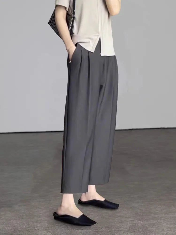 Women's High Waist Harem Pants with Pockets – Elegant Office Ankle Length Trousers