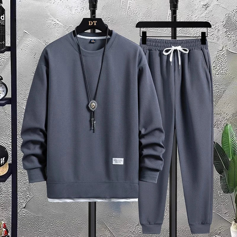 2023 Spring Autumn New Men's Tracksuit Classic Fashion Trend Waffle Ger Two-Piece Male Casual Loose Large Size High-Quality Suit