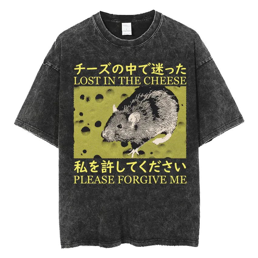 Men's Japanese Frog Retro Washed Oversized T-Shirt – Funny Graphic Streetwear Tee
