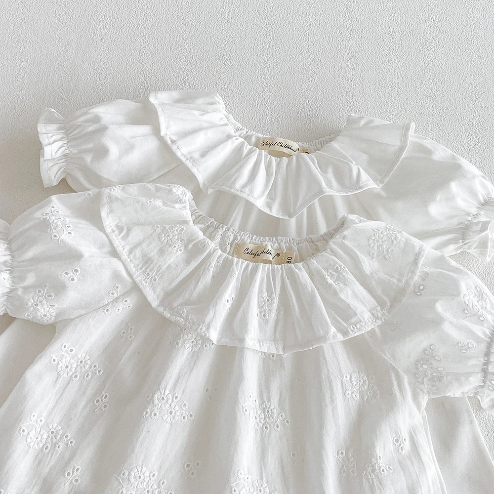 Baby Girl Ruffle Collar Short Sleeve Blouse – Breathable Cotton Summer Top