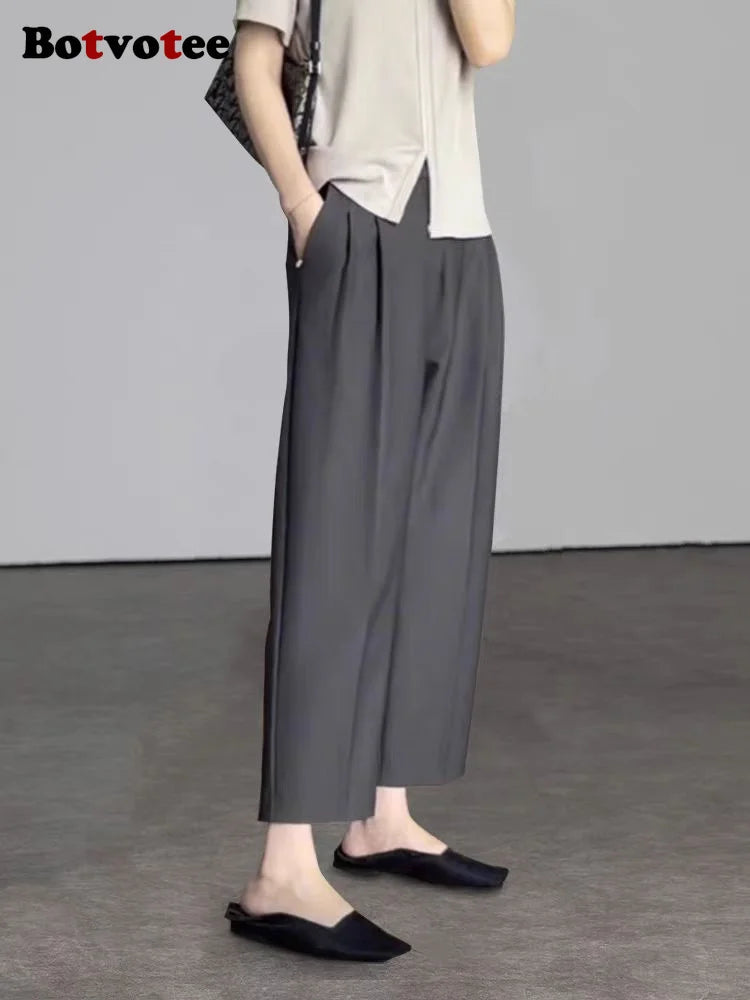 Women's High Waist Harem Pants with Pockets – Elegant Office Ankle Length Trousers