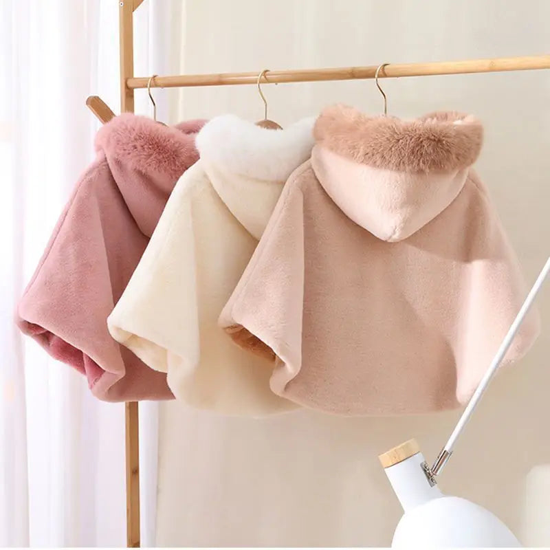 Baby Girl Faux Fur Hooded Princess Cape – Warm Winter Cloak Ages 1–7