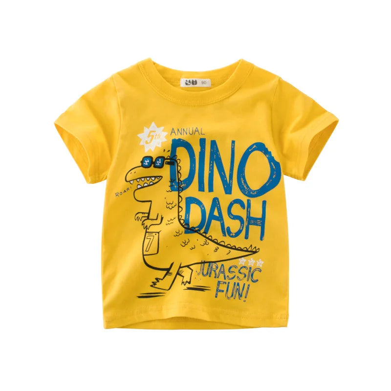 Boys Cartoon Print Short Sleeve T-Shirt – Fun Cotton Kids Tee Ages 2–8