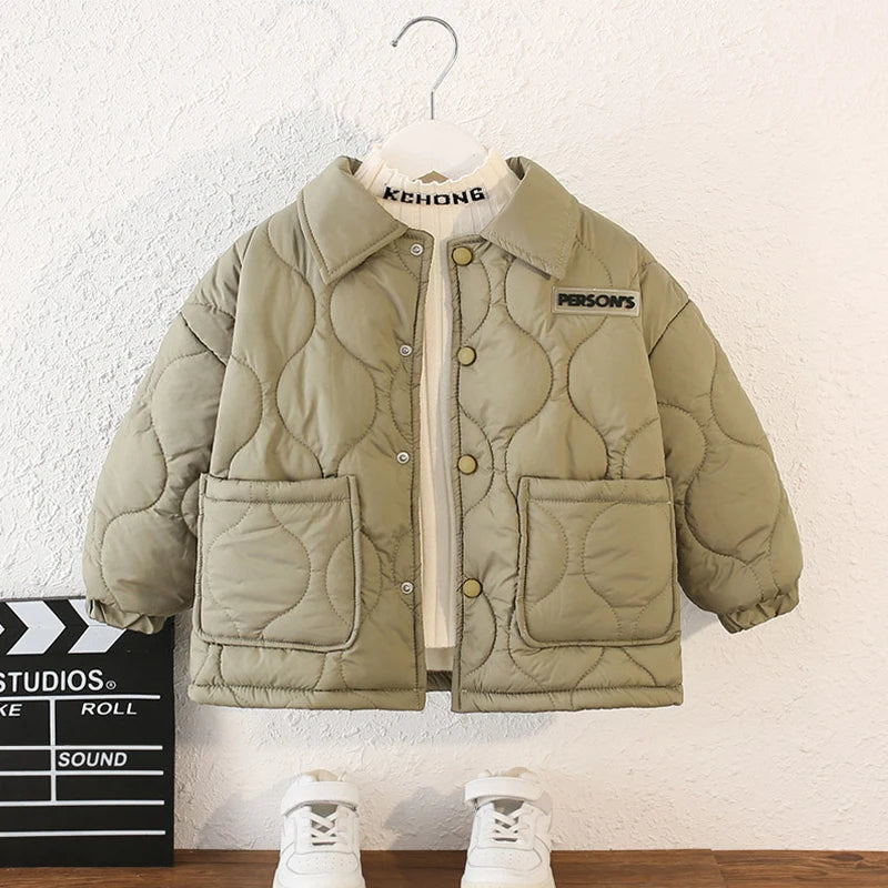 Boys Solid Thick Plus Velvet Warm Jacket – Cotton Coat Ages 3–10