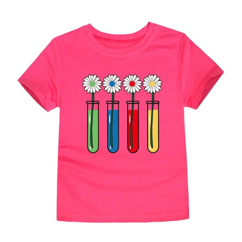 Girls Rainbow Cartoon Cotton T-Shirt – Colorful Summer Tee Ages 2–14