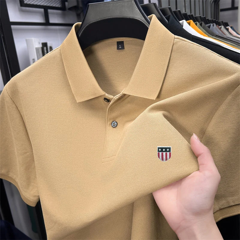Men's Luxury Cotton Polo Shirt – Short Sleeve Print Business Casual Top