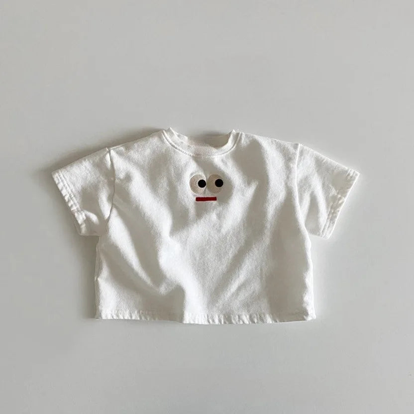Baby Embroidered Big Eyes T-Shirt – Cute Short Sleeve Cotton Tee