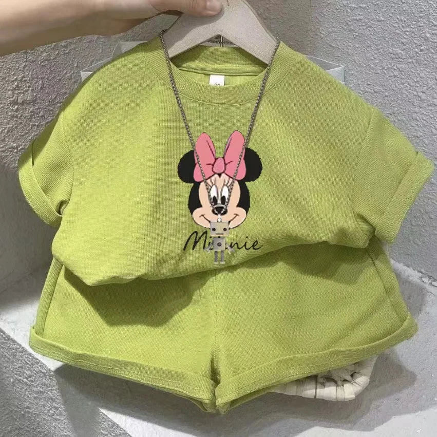 Summer Baby Girls Clothes Set Kid Fashion Disney Printed T-Shirts And Shorts 2pcs Suit Children Short Sleeve Top Bottom Outfits