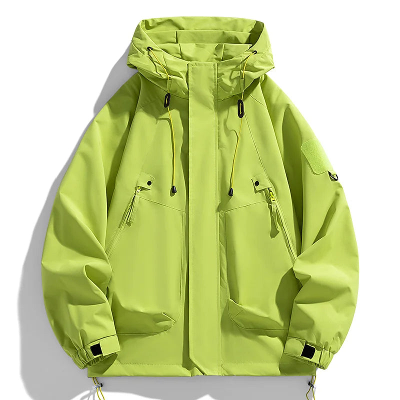 Men's Hooded Cargo Waterproof Bomber Jacket – Black Loose Softshell Hiking Coat