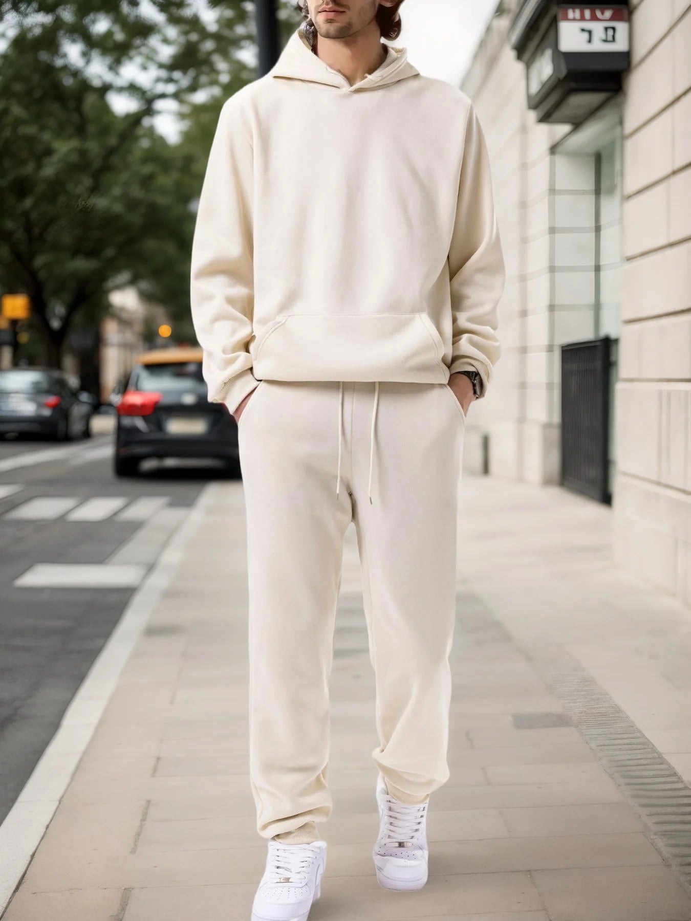 Men's Solid Hoodie & Jogging Pants Outdoor Tracksuit – Casual 2-Piece Sportswear