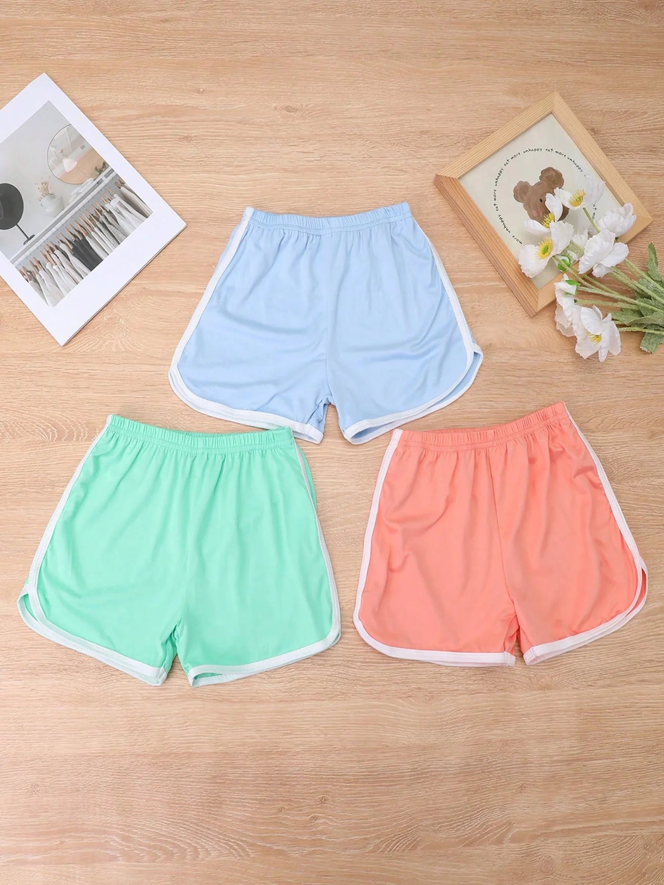 3 Pcs Children's Summer Solid Color Basic Sport Shorts,Soft Comfortable Beach Short Pants Suitable for Girls Aged 2-10 Years Old