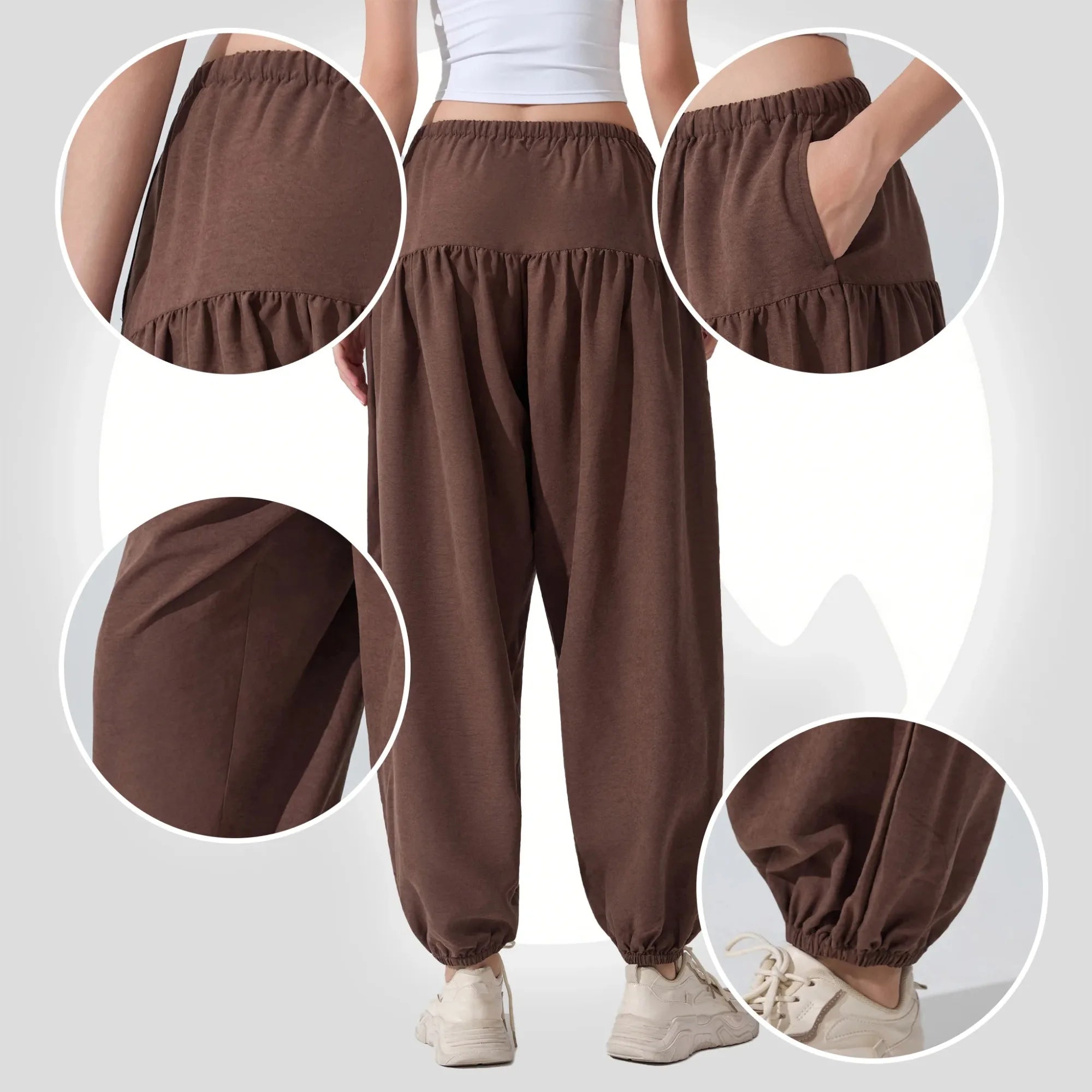 Women's High Waist Drawstring Yoga Boho Harem Pants – Loose Balloon Sweatpants with Pockets