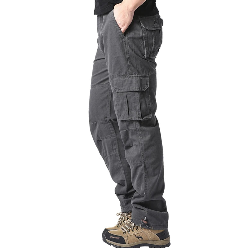 Men's Large Pocket Loose Tactical Jogger Pants – Cotton Elastic Waist Cargo Trousers