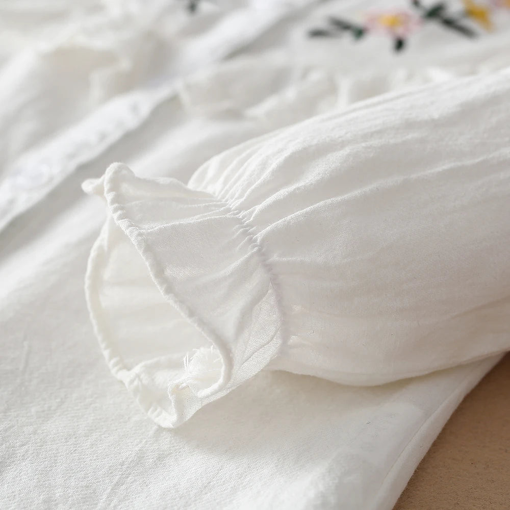 Girls Embroidery White Long Sleeve Blouse – 100% Cotton School Shirt Ages 8–12