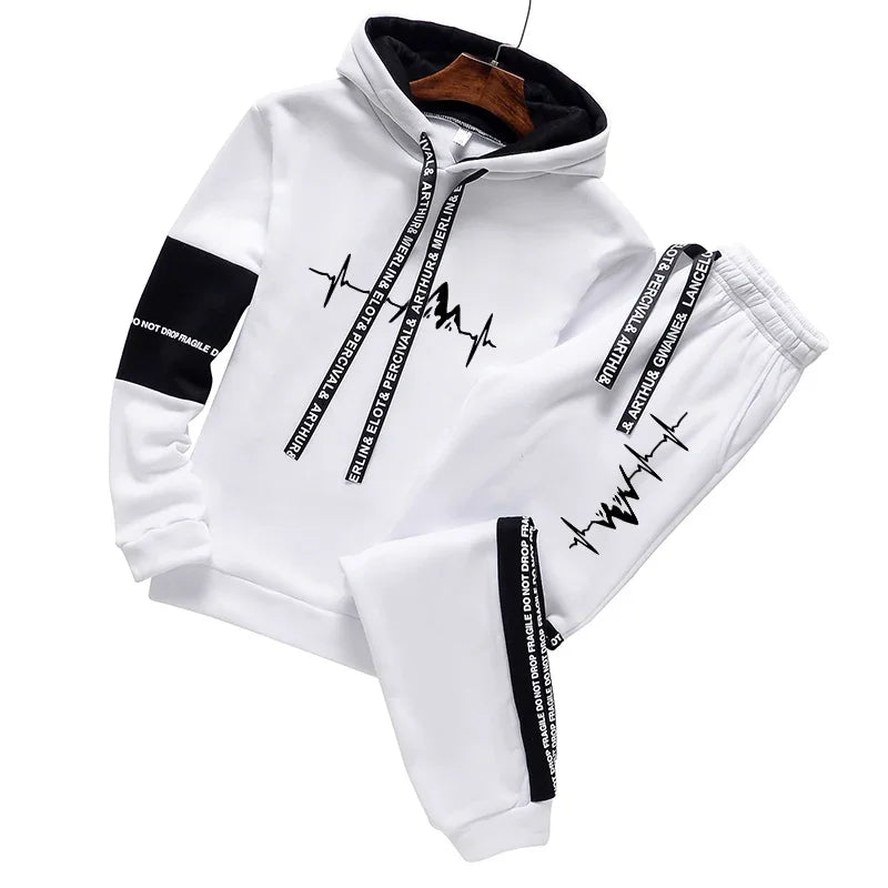 Men's Classic Hooded Sweatshirt & Pants Tracksuit – Versatile Print 2-Piece Set