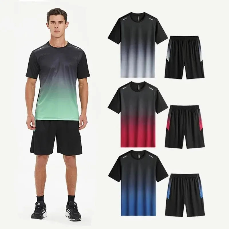 Men's sports and leisure short sleeved shorts set, men's leisure sports running fitness T-shirt shorts for teenagers